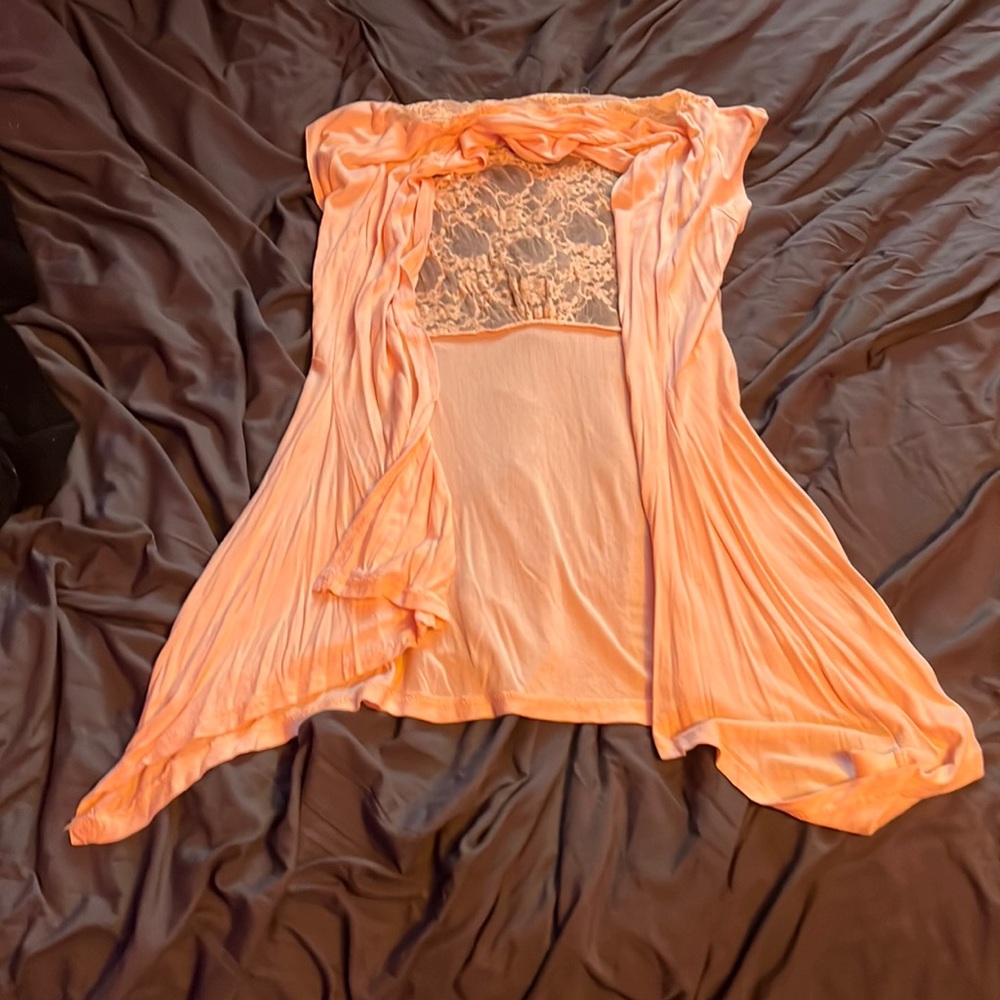 Ambiance Peach Cardigan with Lace Back